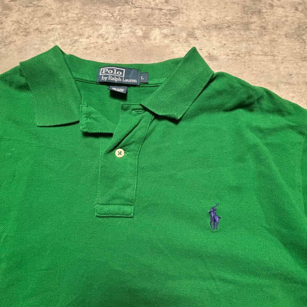 Polo Ralph Lauren Polo Shirt Large Green Short Sleeve Pony Logo Pique Cotton